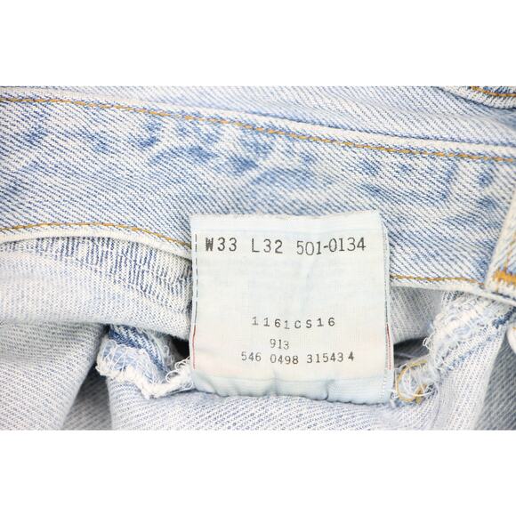 90s Vintage Levi's 501 Light Wash High Waisted Boho Festival Mom Denim Jeans 32 - Picture 9 of 10